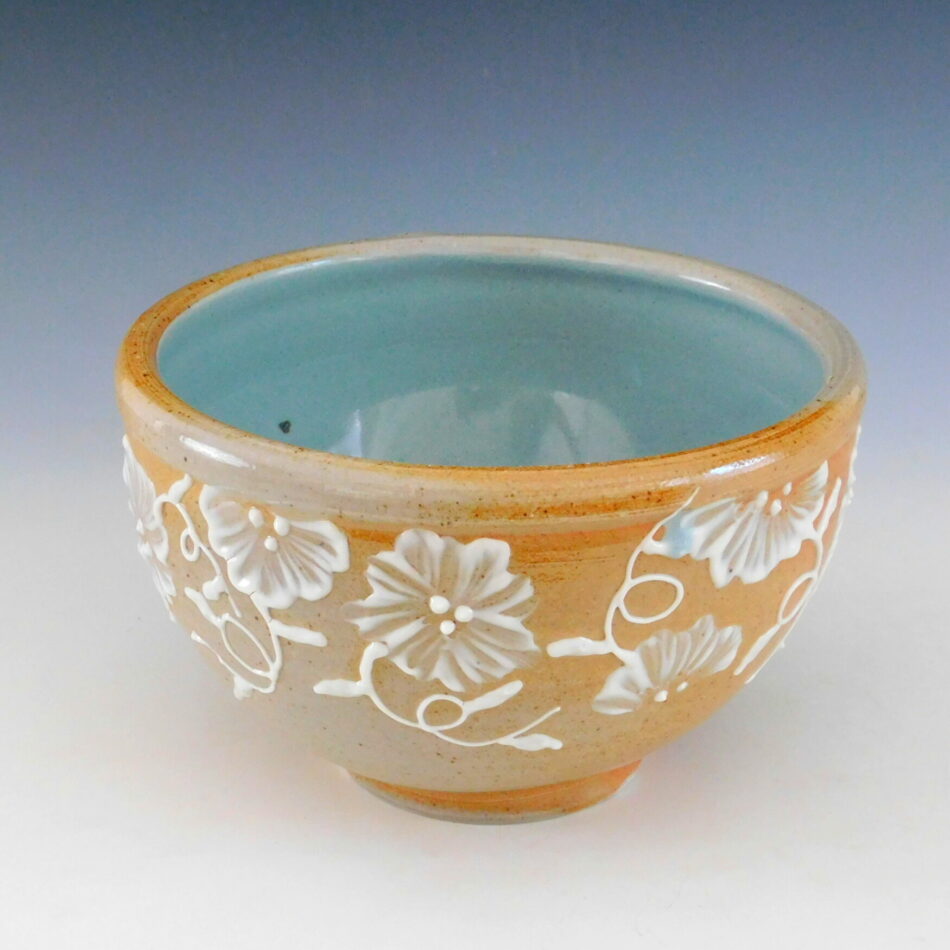 Serving bowl with blue interior & floral design