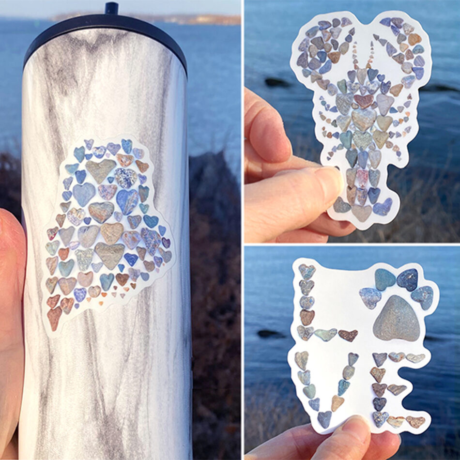 Stickers of art created with heart rocks from the Maine coast by Love Rocks Me