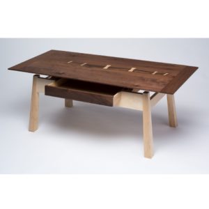 Artisan designed coffee table hand crafted from aged walnut and hard maple