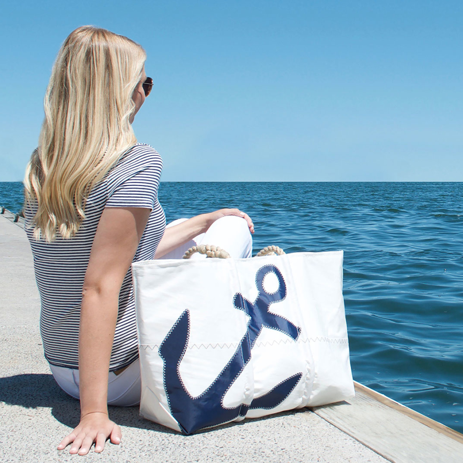 Recycled Sail Bag, Sailcloth Tote, Blue and Green
