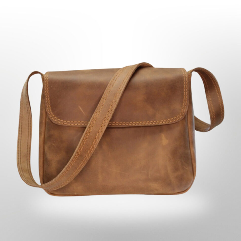 Brown waxed leather messenger bag