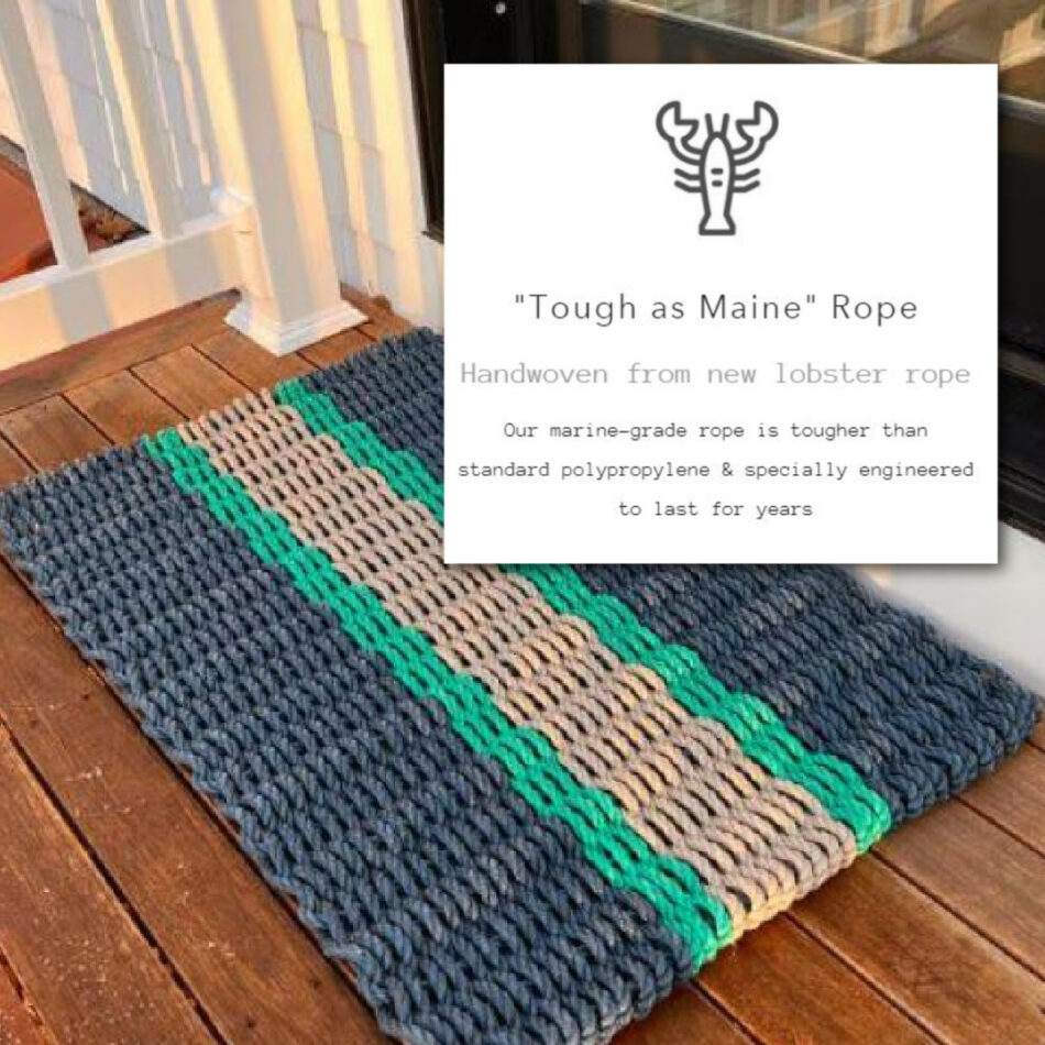 Lobster Rope Doormat, Silver & Dark Tan Double Weave, Wicked Good