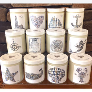 Sea Love candles of art designs with heart rocks from the Maine coast by Love Rocks Me